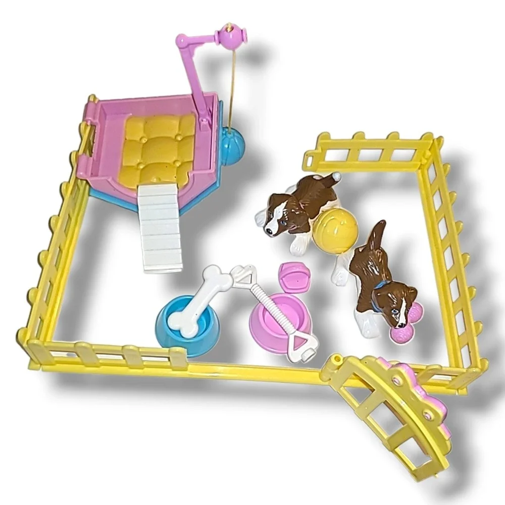 2002 Barbie Playtime Pets Magnetic Puppies Set Dogs House Fence Accessories